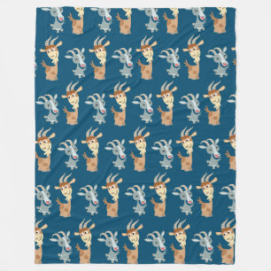 Two Cute Happy Cartoon Goats Fleece Blanket