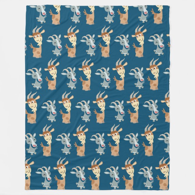 Two Cute Happy Cartoon Goats Fleece Blanket (Front)