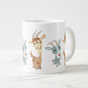 Two Cute Happy Cartoon Goats Jumbo Mug
