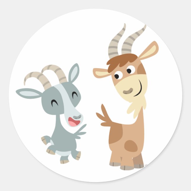 Two Cute Happy Cartoon Goats Sticker (Front)