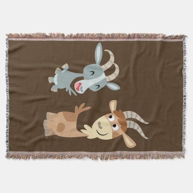 Two Cute Happy Cartoon Goats Throw Blanket (Front)