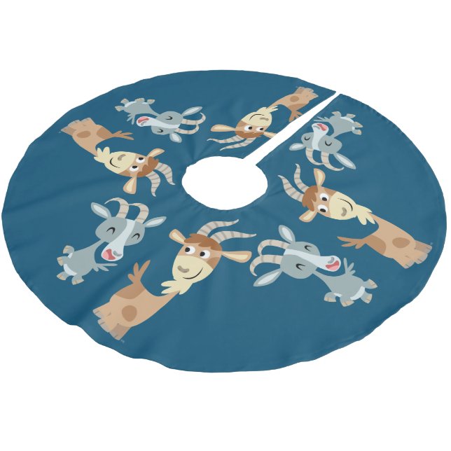 Two Cute Happy Cartoon Goats Tree Skirt (Angled)