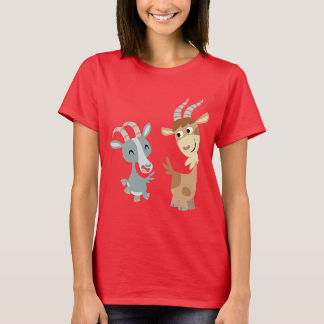 Two Cute Happy Cartoon Goats Women T-Shirt (Front)