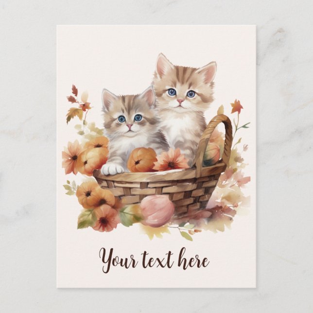 Two Cute Kittens Basket Autumn  Postcard (Front)