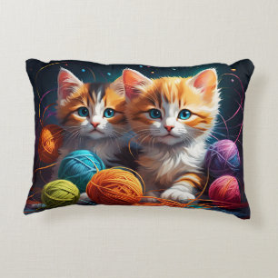 Two Cute kittens with balls of yarn Decorative Cushion
