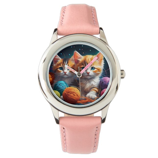 Two Cute kittens with balls of yarn  Watch (Front)