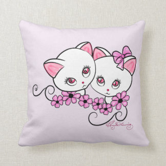 Two cute Kittens with Daisies Pink Cushion
