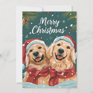 Two cute Labrador Merry Christmas  Holiday Card