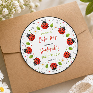 Two Cute Ladybug 2nd Birthday Party for Kids Classic Round Sticker