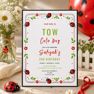 Two Cute Ladybug 2nd Birthday Party for Kids Invitation