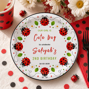 Two Cute Ladybug 2nd Birthday Party for Kids Paper Plate