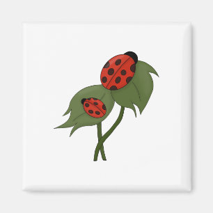 Two cute ladybugs on a plant magnet