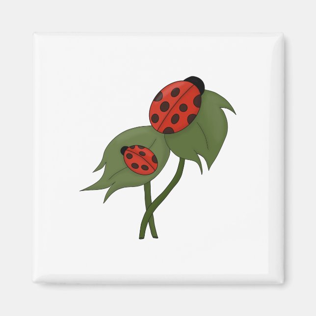 Two cute ladybugs on a plant magnet (Front)