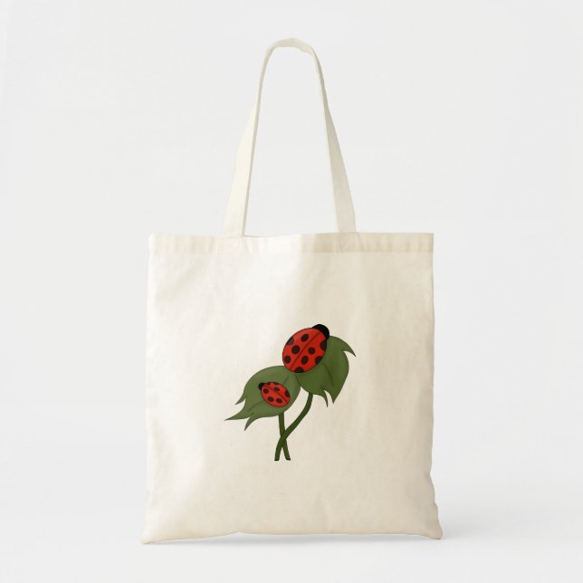 Two cute ladybugs on a plant tote bag (Front)