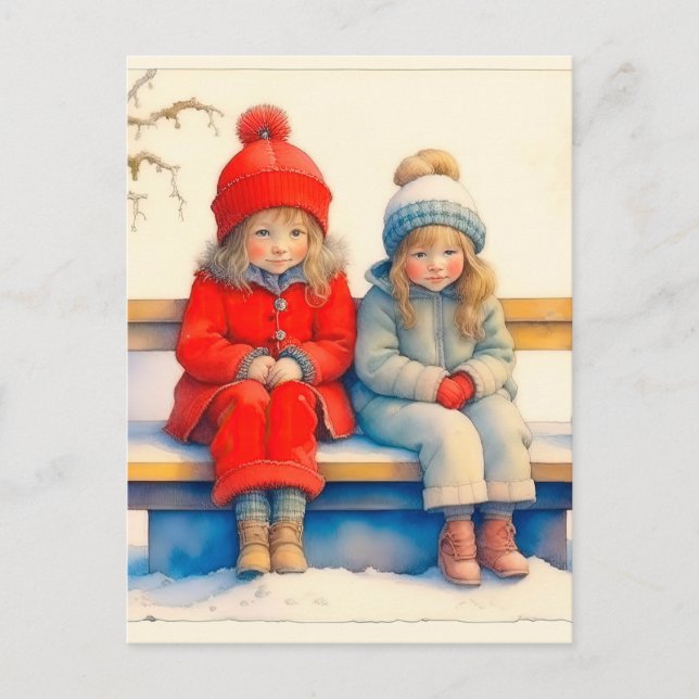 Two Cute Little Children Chritmas  Postcard (Front)