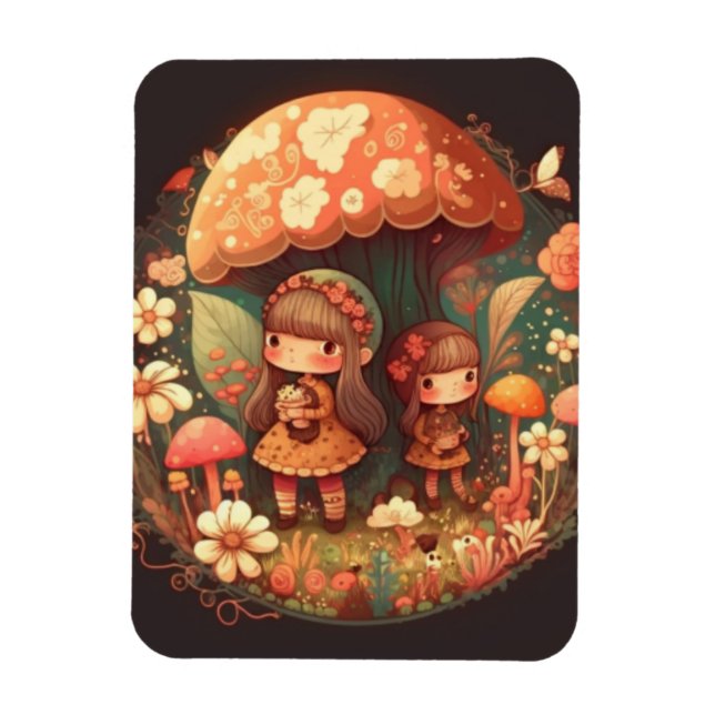 Two cute little girls elves  magnet (Vertical)