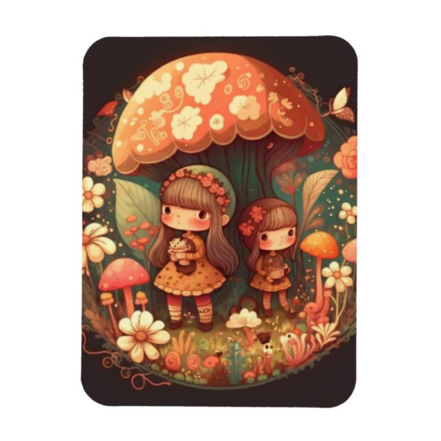 Two cute little girls elves  magnet (Vertical)
