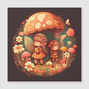 Two cute little girls elves  magnetic invitation