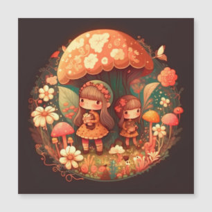 Two cute little girls elves  magnetic invitation
