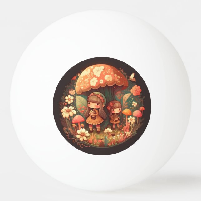 Two cute little girls elves  ping pong ball (Front)