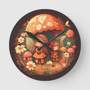 Two cute little girls elves round clock