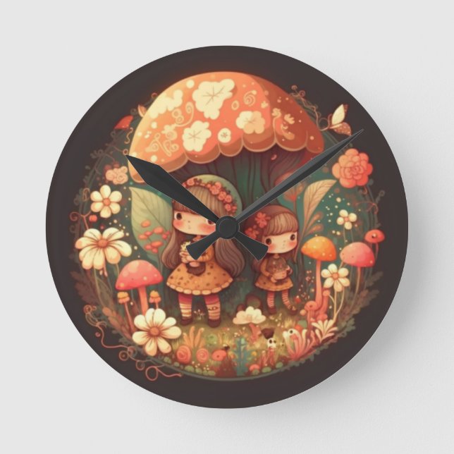 Two cute little girls elves  round clock (Front)