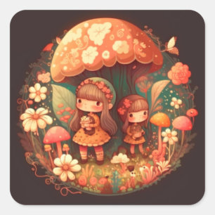 Two cute little girls elves  square sticker