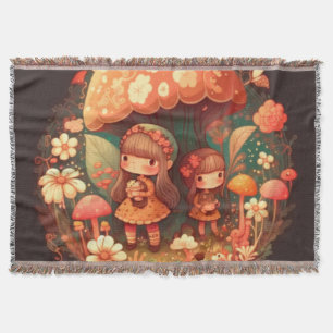 Two cute little girls elves  throw blanket