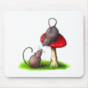 Two Cute Little Mice and a Toadstool: Artwork Mouse Mat