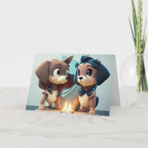 Two Cute little puppies celebrating a birthday Tha Thank You Card