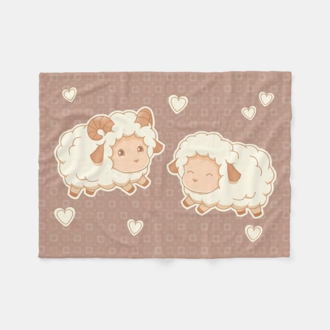 Two Cute Little Sheep on Brown Fleece Blanket (Front (Horizontal))