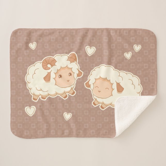 Two Cute Little Sheep on Brown Sherpa Blanket (Front (Horizontal))