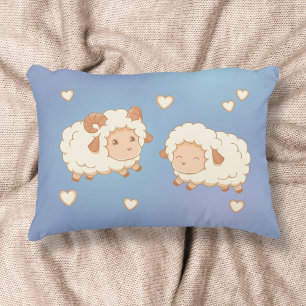 Two Cute Little Sheep Pattern on Blue Decorative Cushion