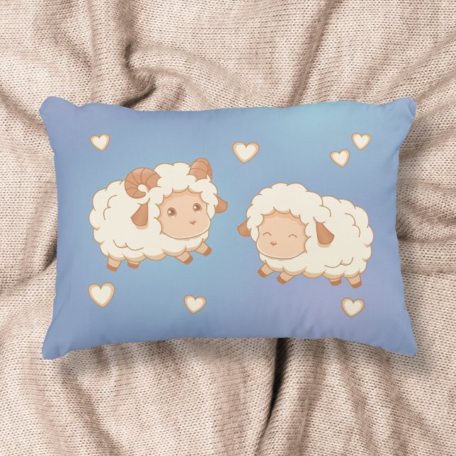 Two Cute Little Sheep Pattern on Blue Decorative Cushion (Creator Uploaded)