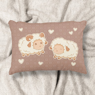 Two Cute Little Sheep Pattern on Brown Decorative Cushion