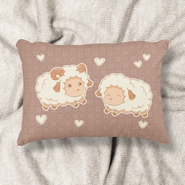 Two Cute Little Sheep Pattern on Brown Decorative Cushion (Creator Uploaded)