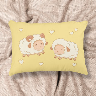 Two Cute Little Sheep Pattern on Yellow Decorative Cushion
