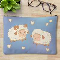 Two Cute Little Sheep Ram Ewe on Blue