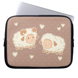 Two Cute Little Sheep Ram Ewe on Brown Laptop Sleeve