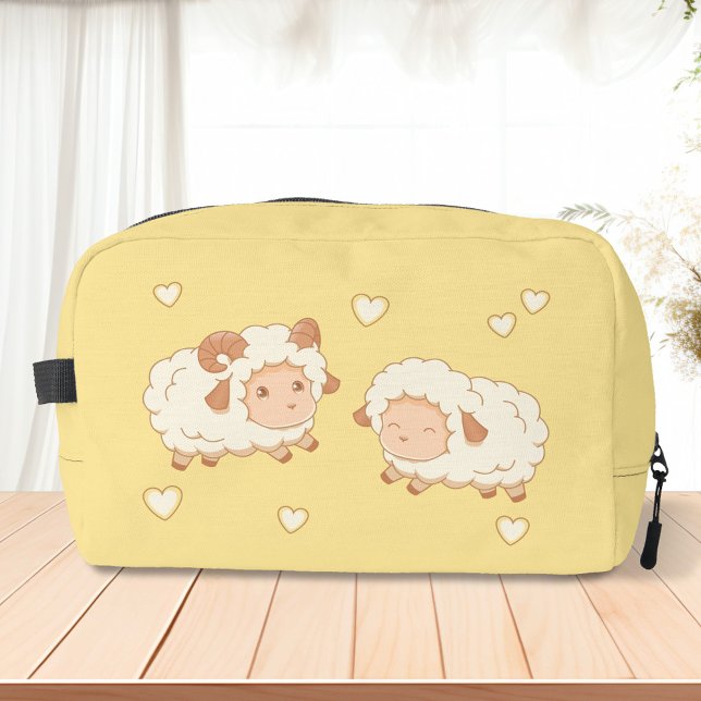 Two Cute Little Sheep Ram Ewe on Yellow Dopp Kit (Creator Uploaded)