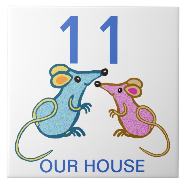 two cute mice house number tile (Front)
