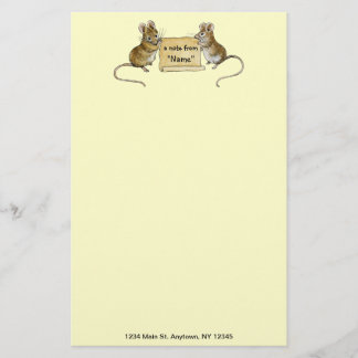 Two Cute Mice with Parchment Scroll -with address Stationery