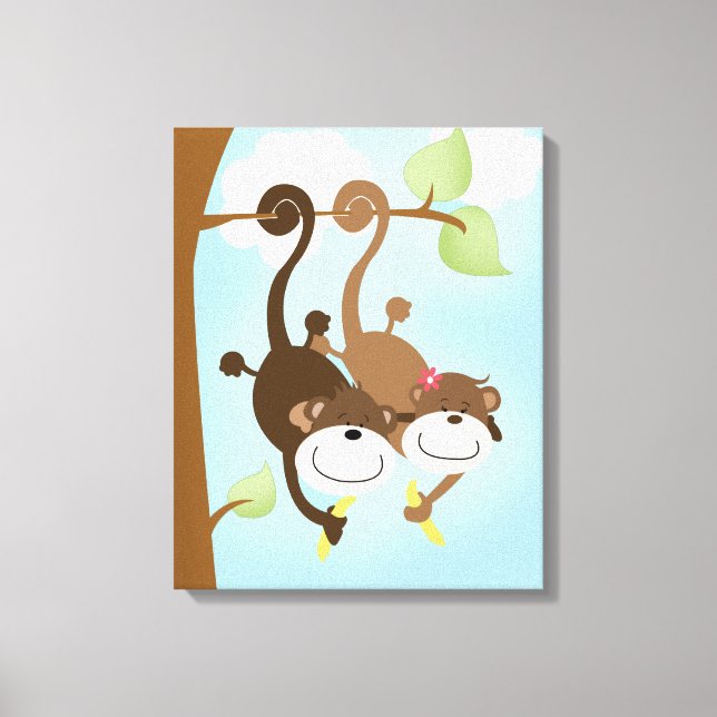 Two Cute Monkeys Canvas Art Print (Front)