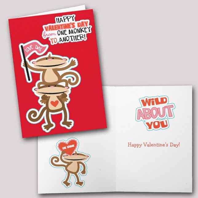 Two Cute Monkeys Valentine Holiday Card (Creator Uploaded)