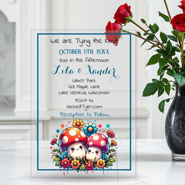 Two Cute Mushrooms Whimsical Wedding Acrylic Invitations (Creator Uploaded)