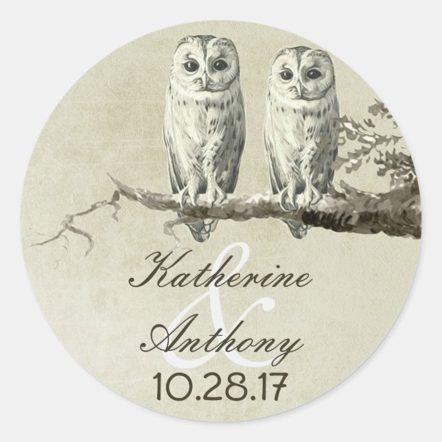 Two cute owls wedding stickers (Front)
