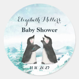 Two Cute Penguin Classic Round Sticker