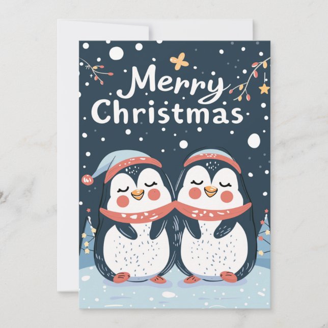 Two cute penguins Merry Christmas Holiday Card (Front)