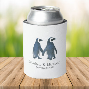 Two Cute Penguins   Romantic Wedding Can Cooler