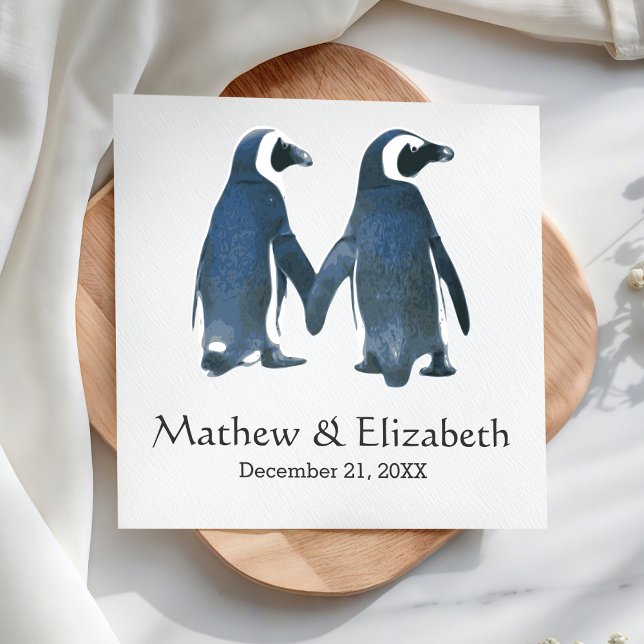 Two Cute Penguins | Romantic Wedding Napkin (Creator Uploaded)